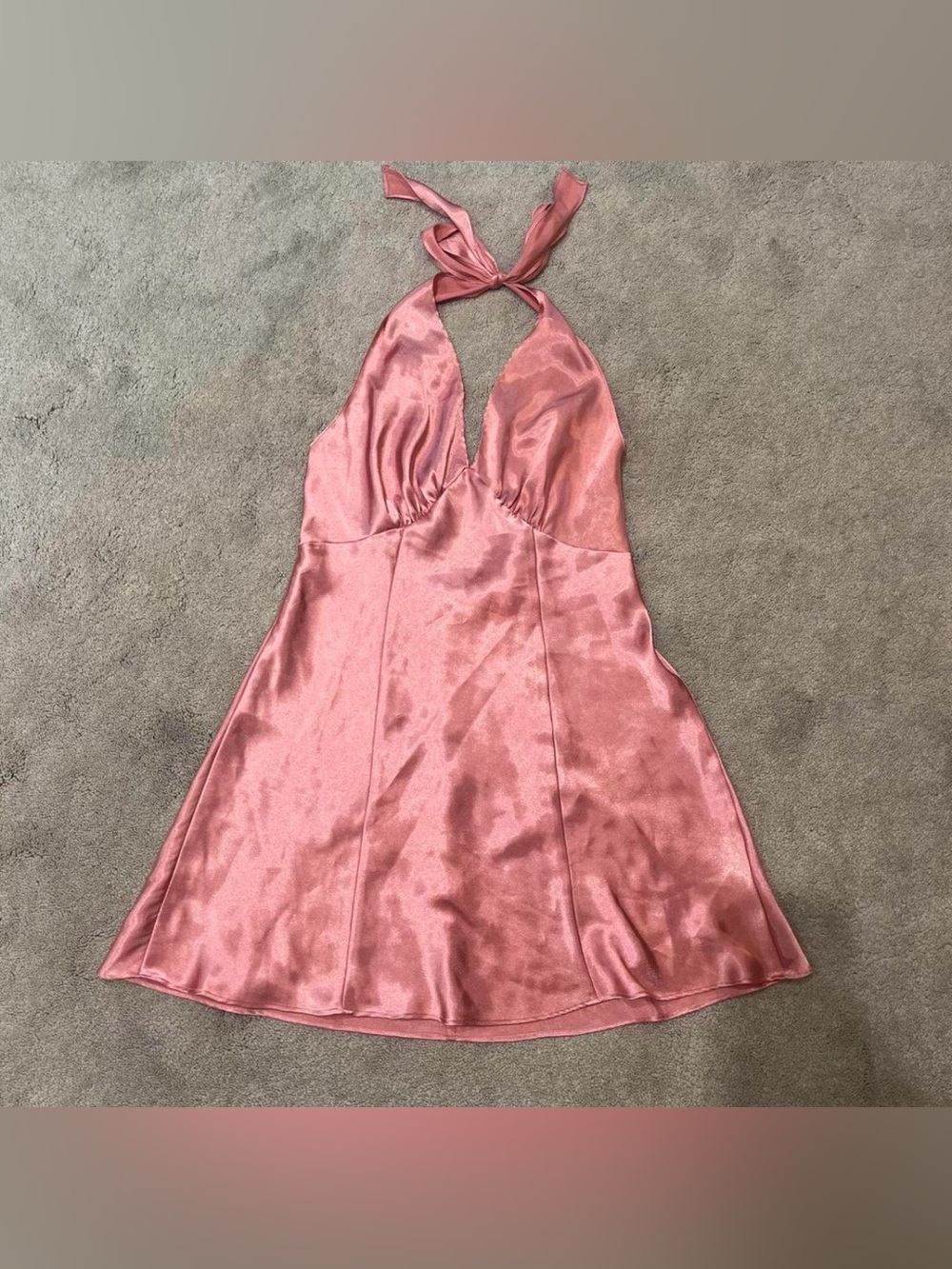 Frederick's of Hollywood Rose Pink Satin Halter Mini Dress